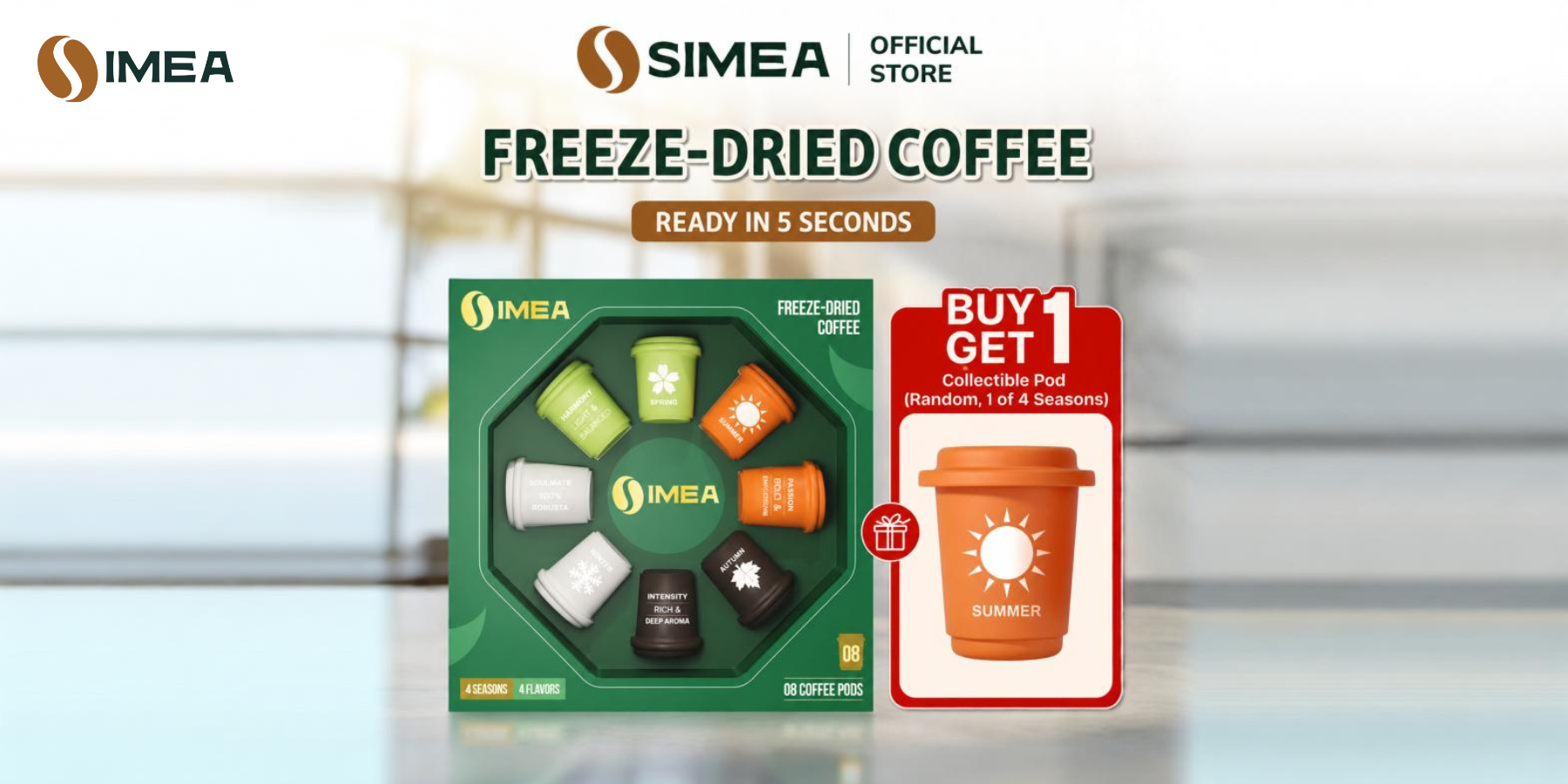 8-cup box of SIMEA COFFEE’s freeze-dried coffee