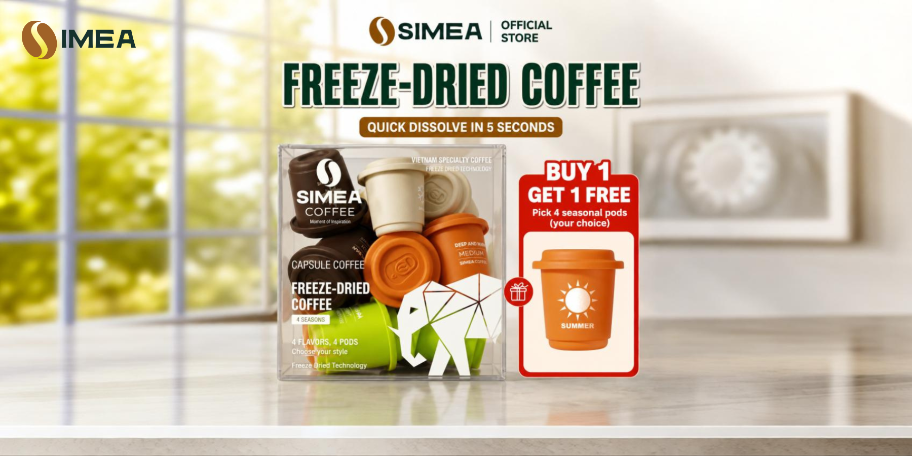  12-cup box of SIMEA COFFEE’s freeze-dried coffee